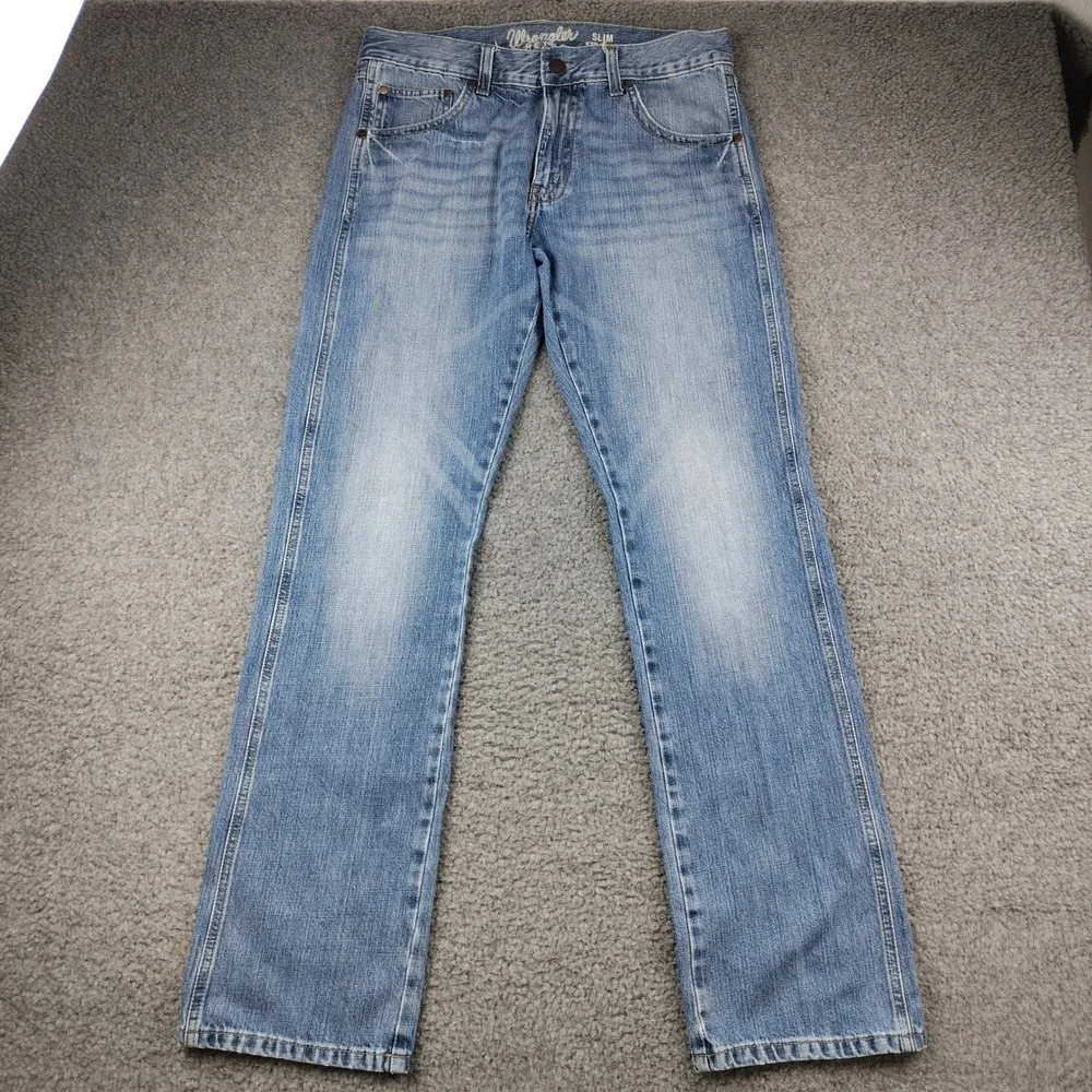 Wrangler Retro Slim Straight Jeans Mens 32x34 Blue Denim Workwear Rodeo